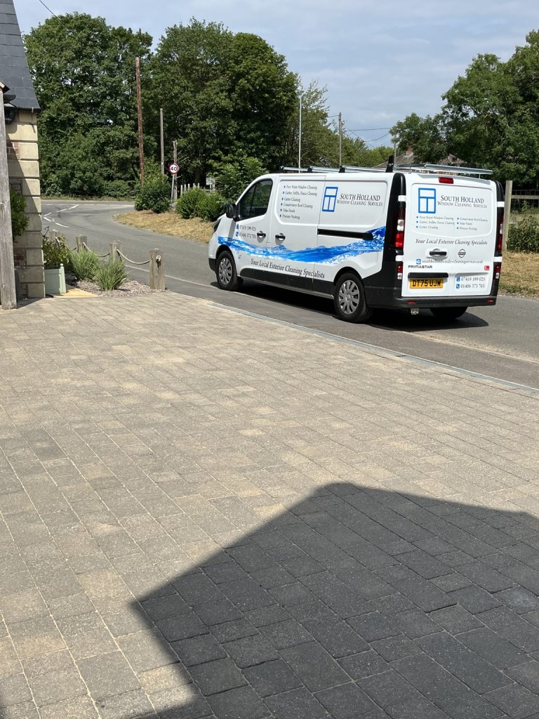 Block-paved driveway cleaned by South Holland Window Cleaning Services