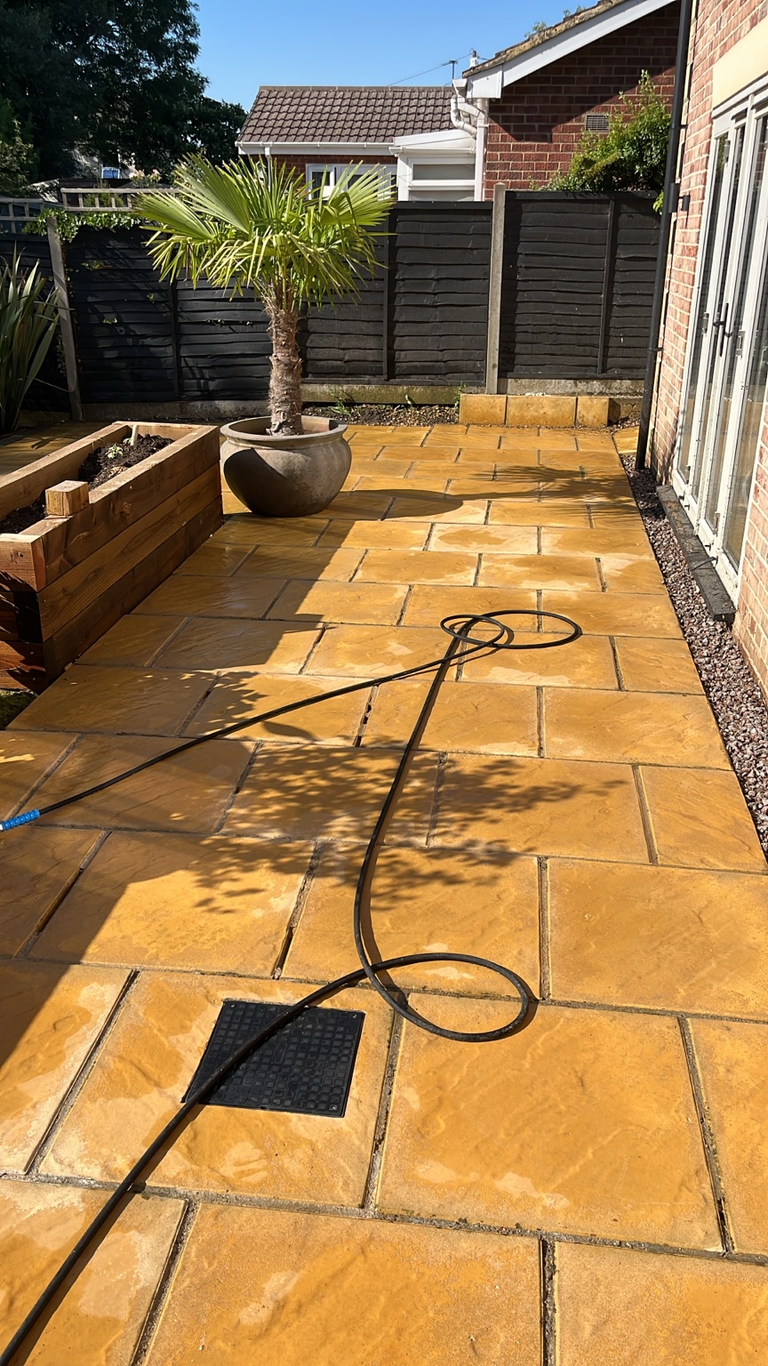 Freshly pressure-washed garden patio by South Holland Window Cleaning Services in Lincolnshire